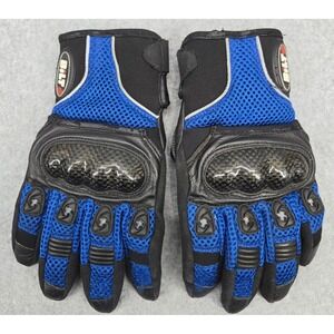 Bilt Womens Blue Black Leather Mesh Carbon Fiber Knuckle Motorcycle Gloves XL
